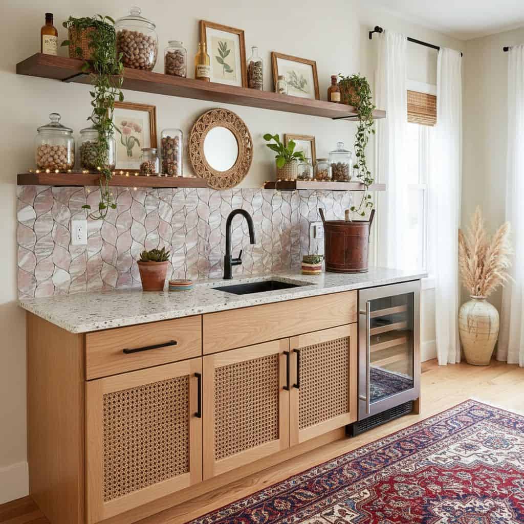 Removable peel and stick wall tile for kitchen backsplash decor.