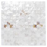 Elegant shell tile with iridescent mother of pearl finish for luxurious interior decor.