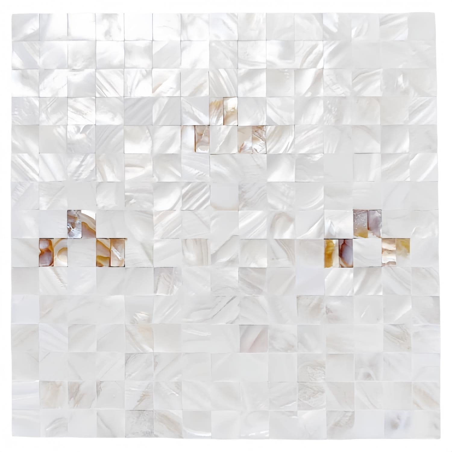 Elegant shell tile with iridescent mother of pearl finish for luxurious interior decor.