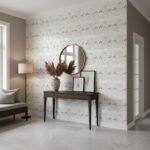 Decorative shell tile wall with mother of pearl accents in a modern interior setting.