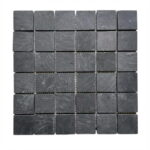 Charcoal gray slate tiles with a natural, textured surface and matte finish, ideal for modern and rustic interior or exterior.