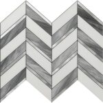 Modern peel and stick wall tile with a chevron pattern in white and gray tones.