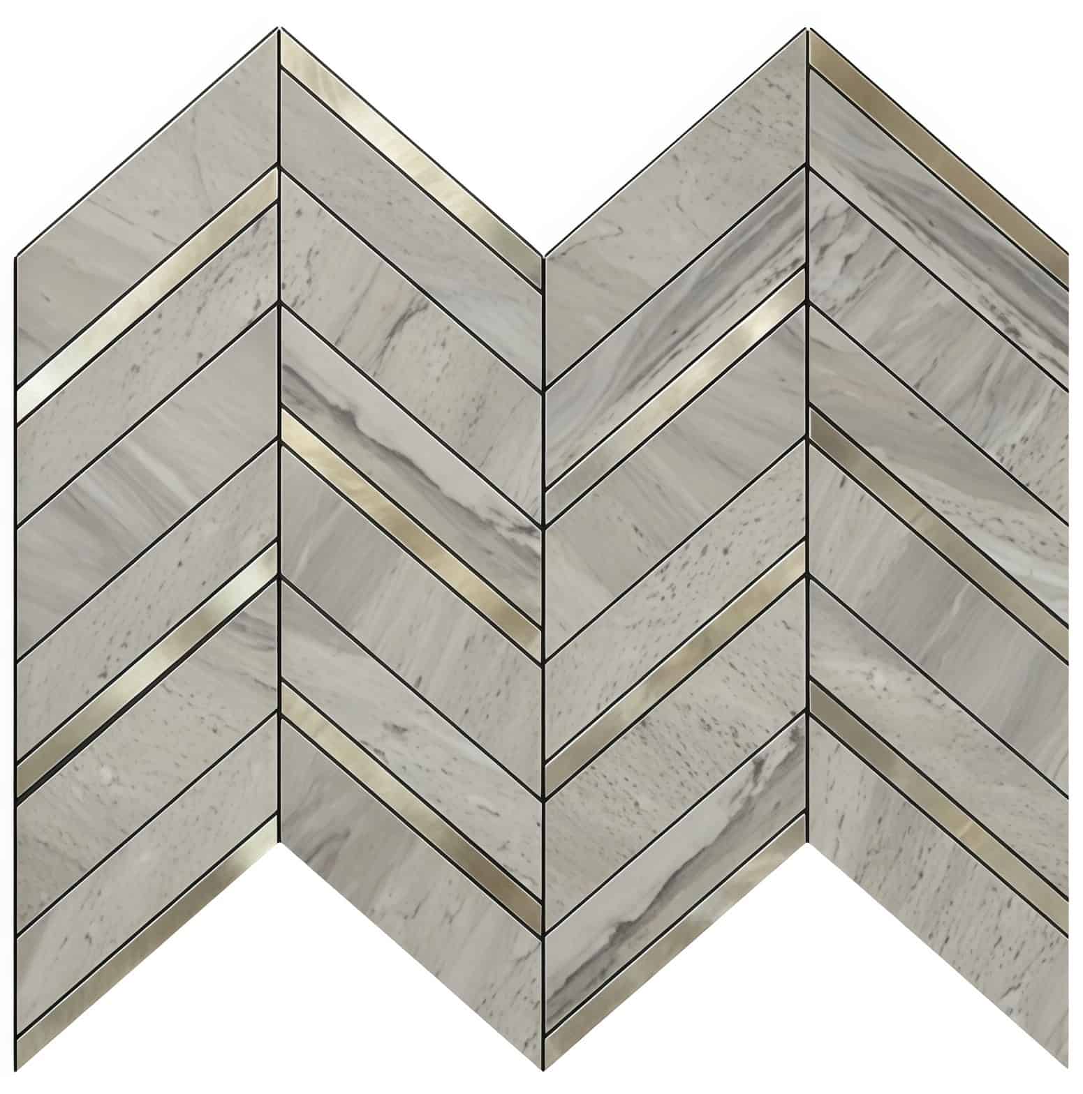Versatile peel and stick wall tile for easy kitchen or bathroom backsplash installation. Elegant marble design with a chevron.