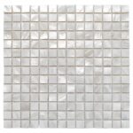 Mother of pearl shell tile with iridescent, shimmering surface, perfect for luxurious wall and backsplash designs.