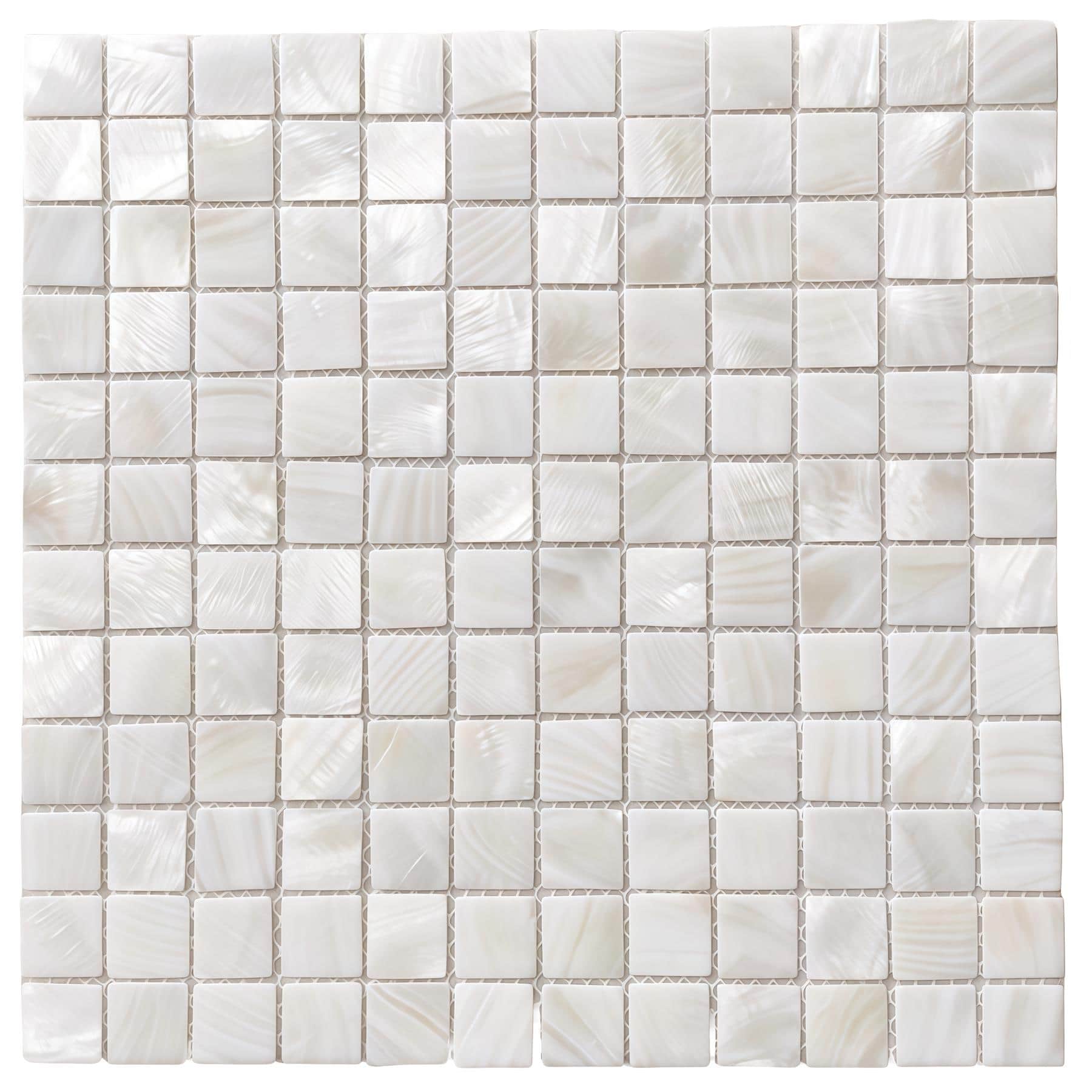 Mother of pearl shell tile with iridescent, shimmering surface, perfect for elegant interior accents.