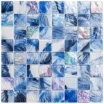 Blue glass mosaic tile for backsplash and pool decoration.