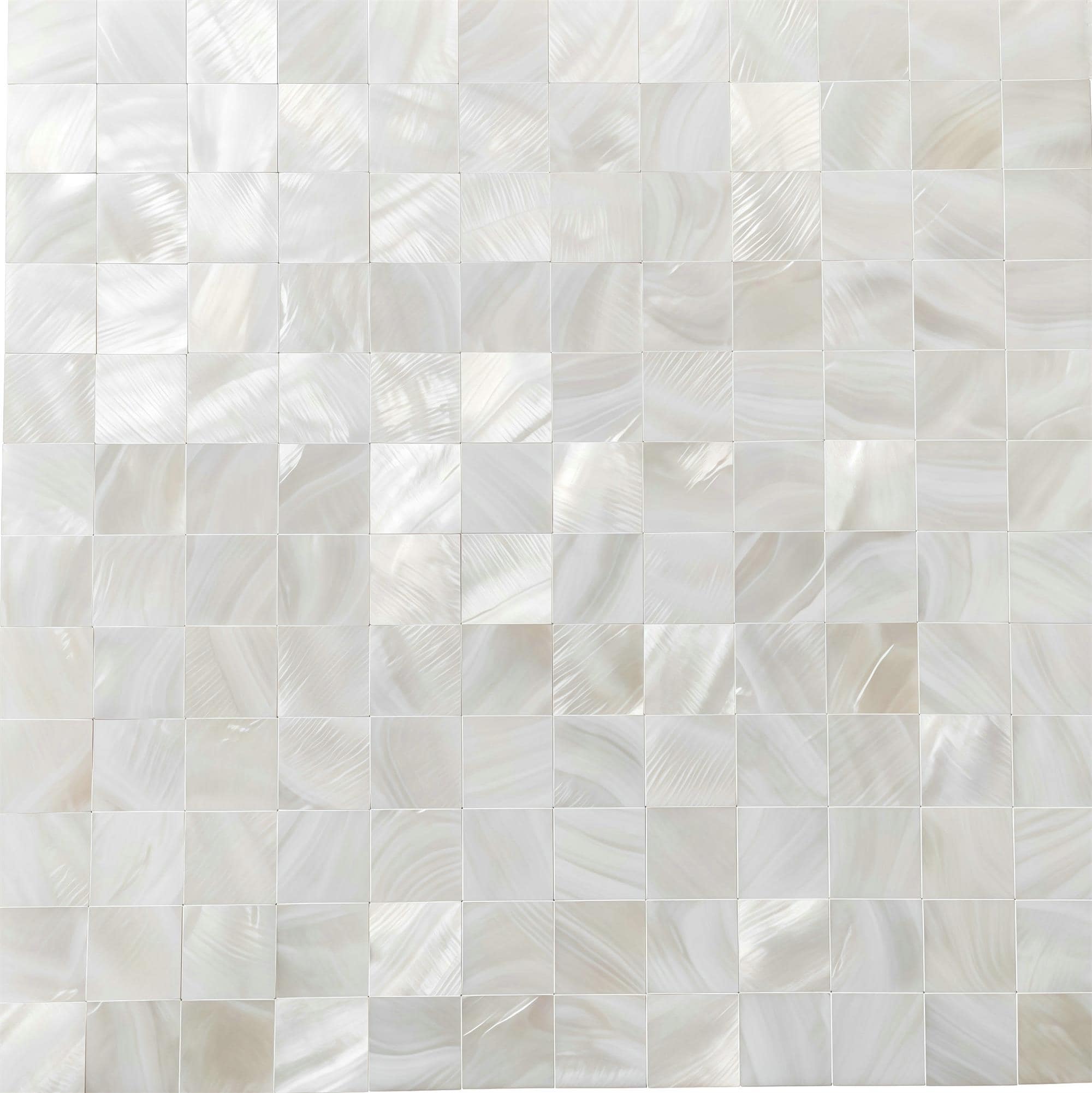 Close-up of a beautiful mother of pearl shell tile with iridescent, shimmering surface.