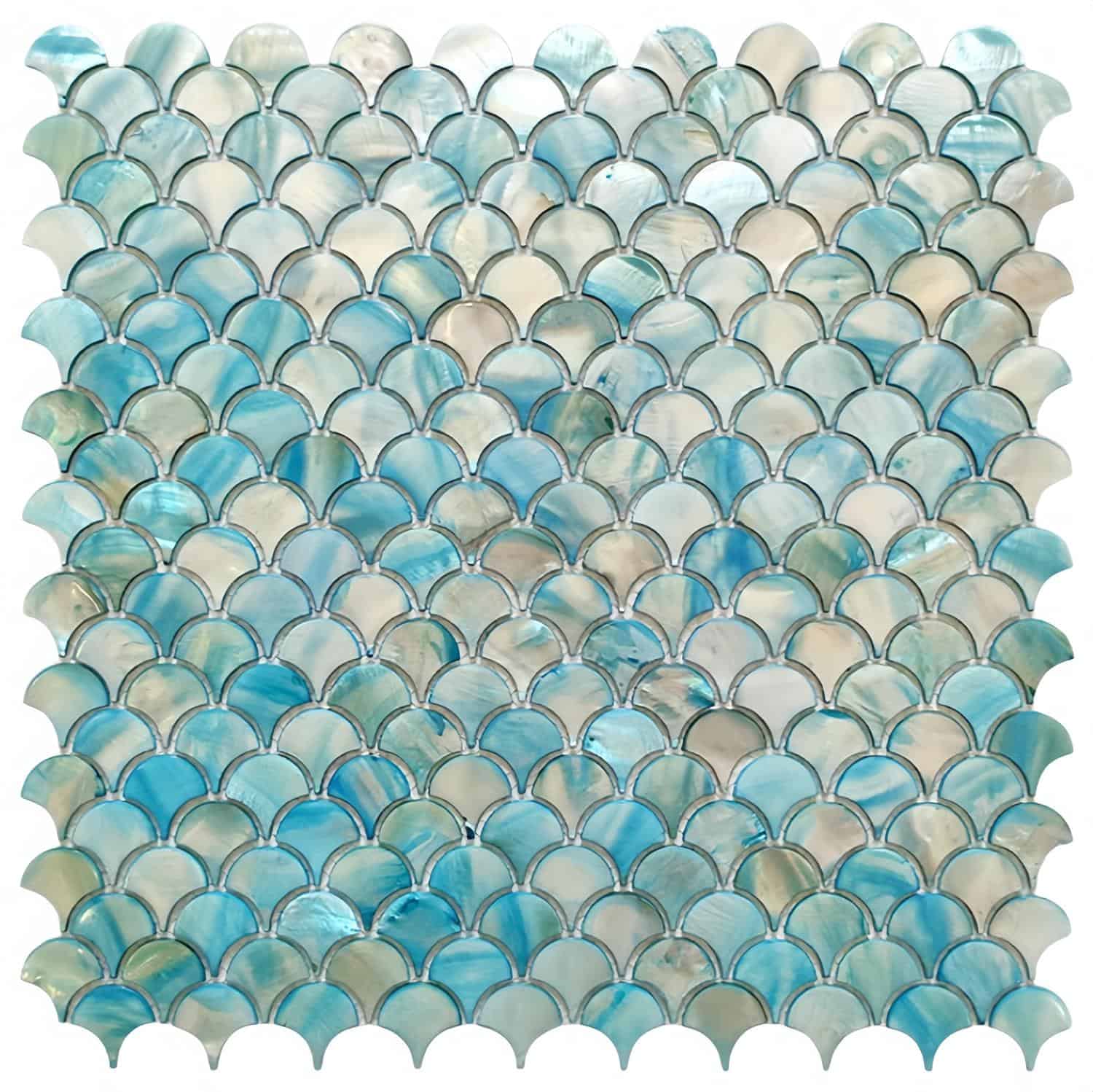 Beautiful seashell tile featuring iridescent mother of pearl finish, perfect for elegant wall or backsplash designs.