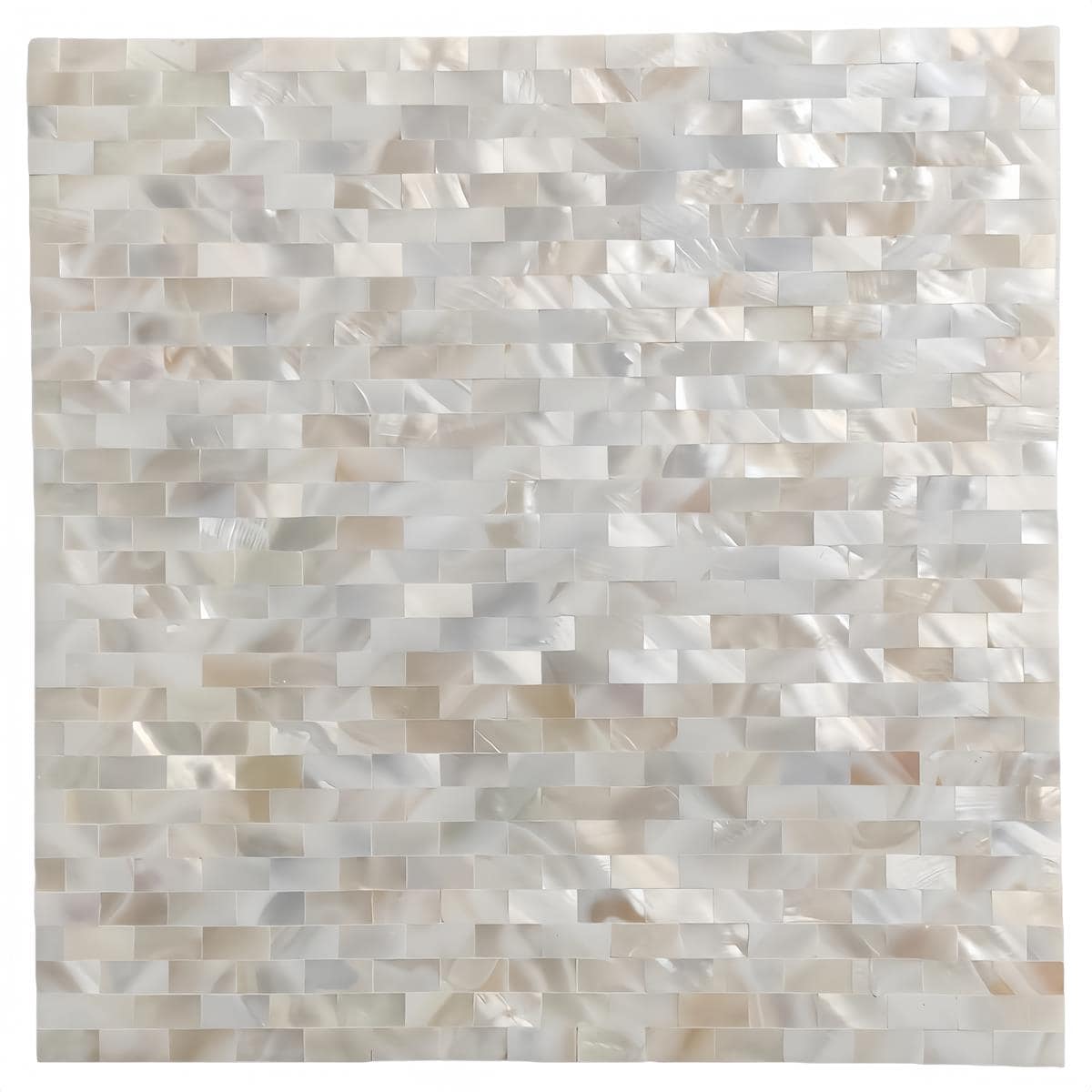 Elegant shell tile made from mother of pearl with a shimmering, iridescent finish, perfect for luxurious interior accents.