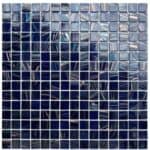 Blue glass tile mosaic for backsplash and pool, featuring shiny, reflective surfaces and intricate patterns.