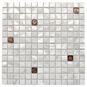 Nacre White MOP Brown Accent Backsplash Tile 3/4×3/4