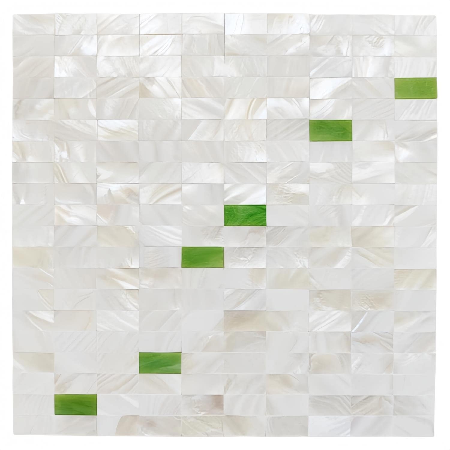 Elegant shell tile featuring mother of pearl with green accents, ideal for sophisticated interior design.