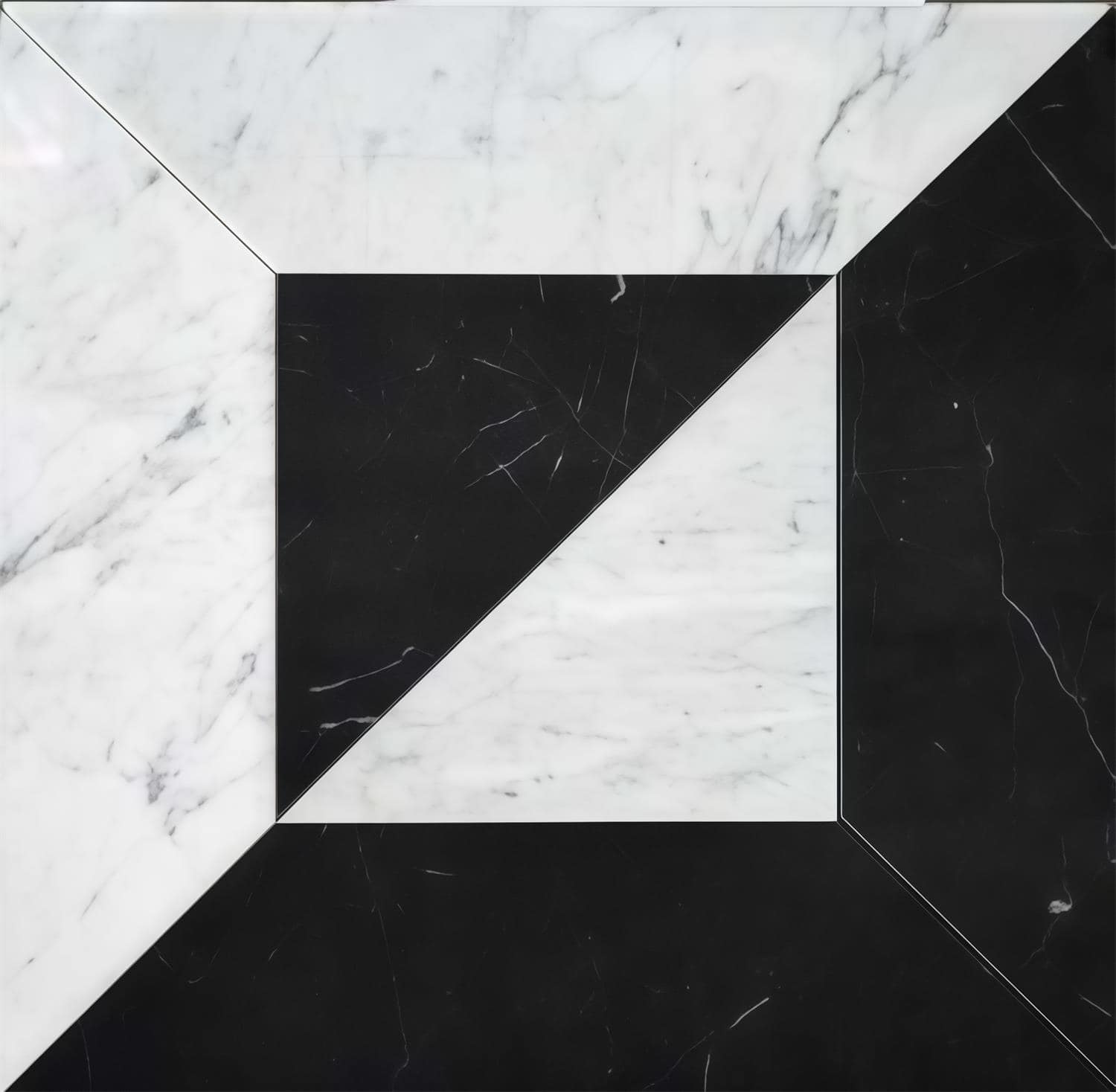 Black and white marble tile with geometric design.