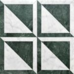 Green marble tile with white accents, textured surface, geometric pattern.