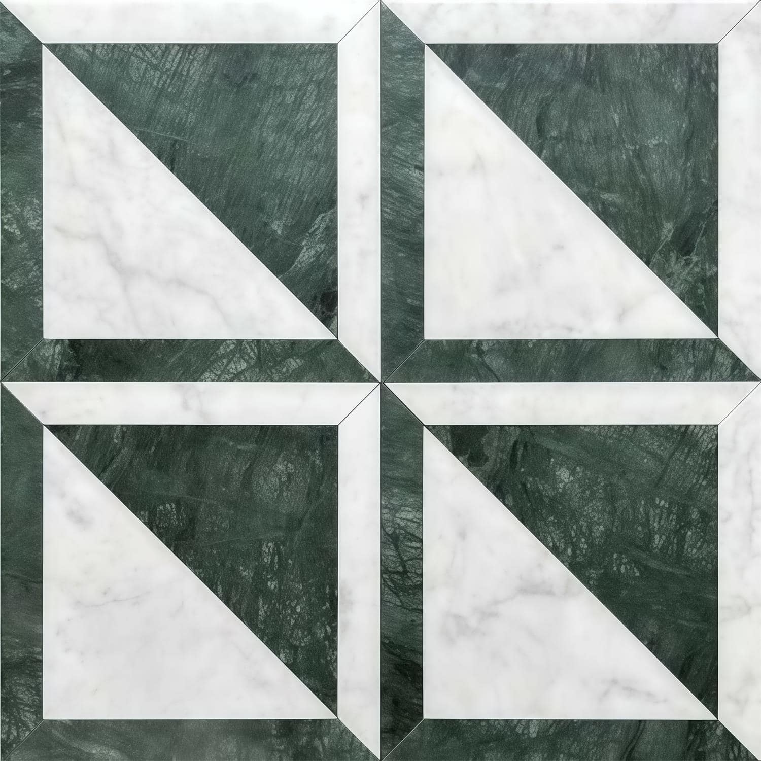 Green marble tile with white accents, textured surface, geometric pattern.