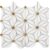 White and gold geometric patterned tile with a textured surface.
