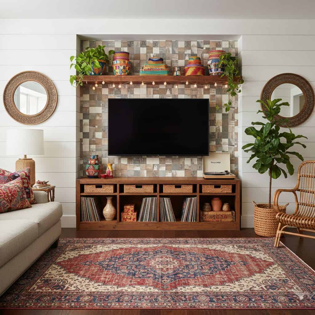 timberloom wood peel and stick tile tv feature wall