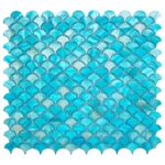 Blue seashell tile with pearl accents for home decor and design.