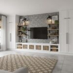 Modern peel and stick wall tile backsplash in a stylish living room.