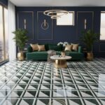 Elegant green marble tiles with a glossy finish and geometric pattern.