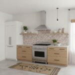 Image of a modern kitchen with peel and stick tile backsplash behind the stove.
