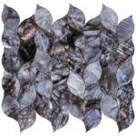 Up of peel and stick marble tiles with a leaf shape pattern.
