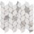 Decorative peel and stick tile with marble pattern and black grout lines.