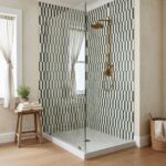 Geometric patterned tiles in shades of gray and white, textured surface, modern design.
