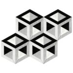 Modern geometric tile with black, white, and gray shades, featuring a textured surface and 3D cube illusion design.