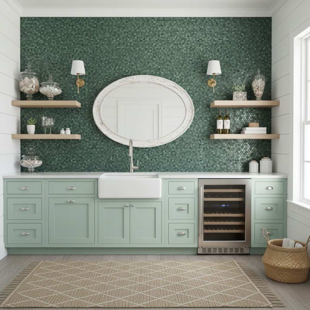 wet bar backsplash emerald green peel and stick hexagon tile