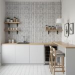 Bright white textured ceramic tiles with subtle vertical lines, creating a clean and contemporary look.