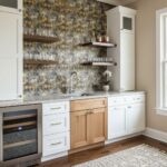 Wall with peel and stick tile backsplash in a modern kitchen setting.