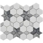 Hexagon marble tile with white and gray tones, smooth polished surface, and geometric pattern for stylish interior design.