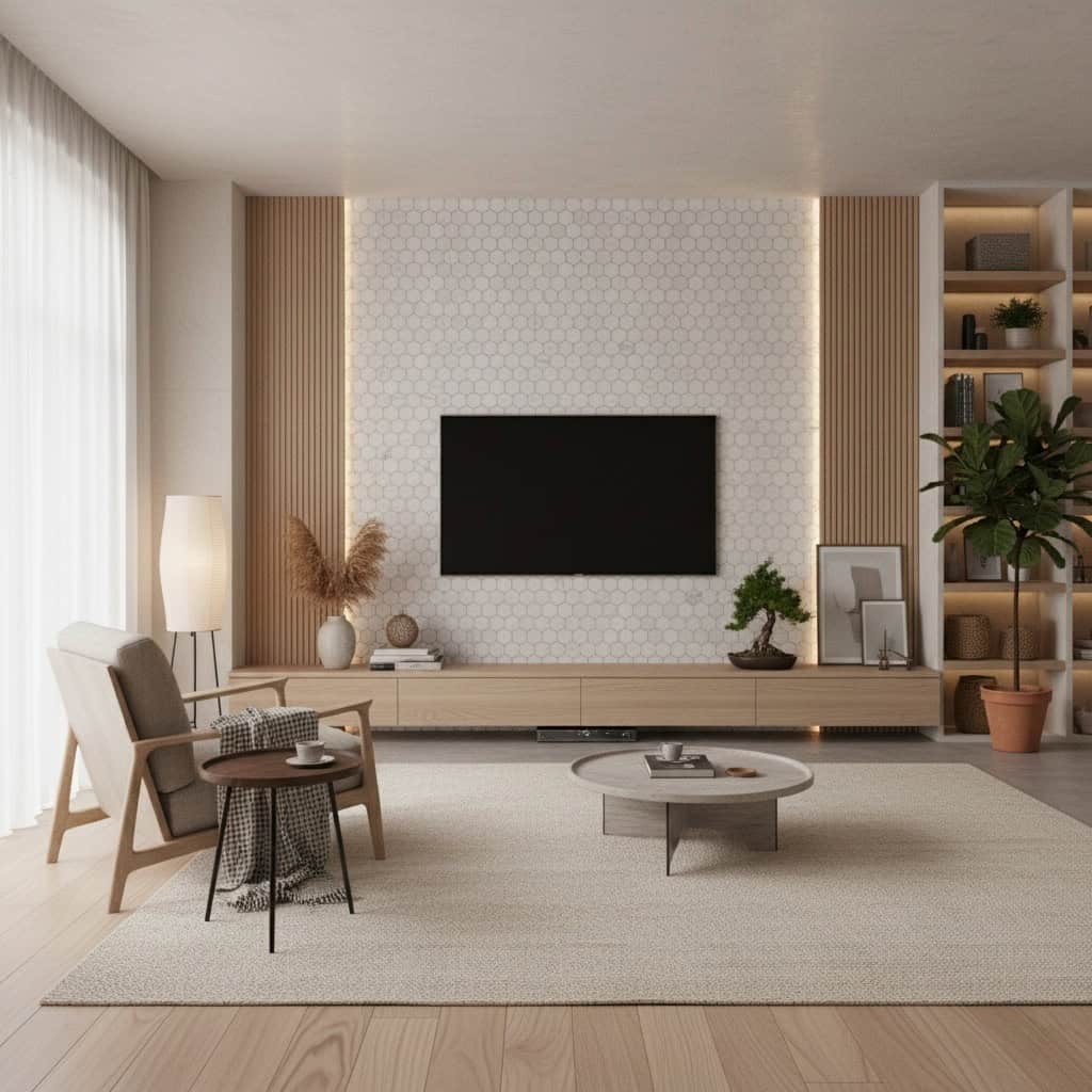 White hexagon tile wall with subtle texture and glossy finish.