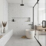 White hexagon tiles with matte finish, textured surface, and subtle grout lines.