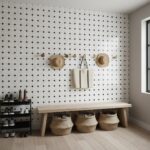 White ceramic tiles with black diamond accents, textured surface, modern design.