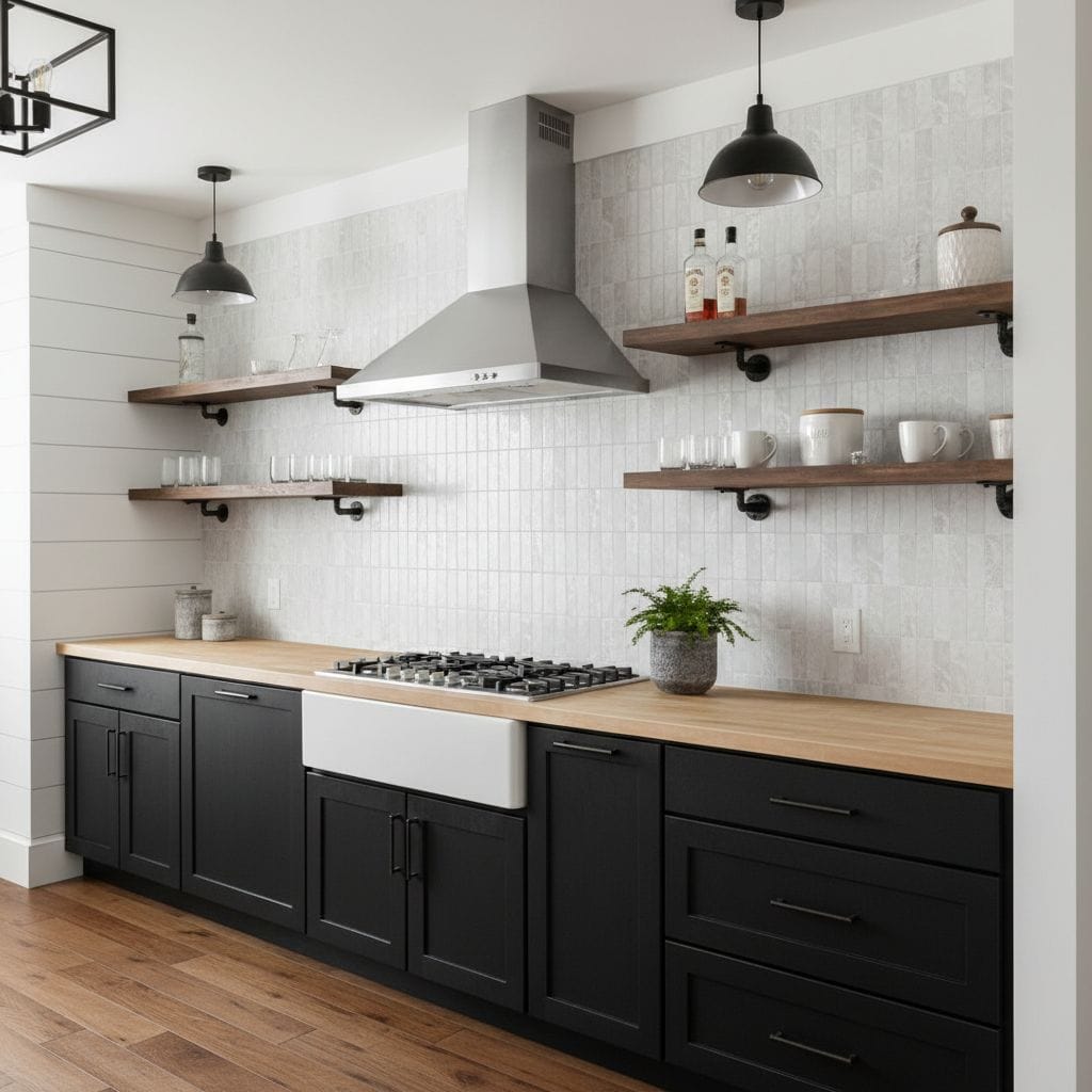 White matte subway tiles with a textured surface, creating a clean and contemporary look in the kitchen.