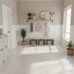 White ceramic tiles with a smooth, matte finish, creating a clean and bright look.