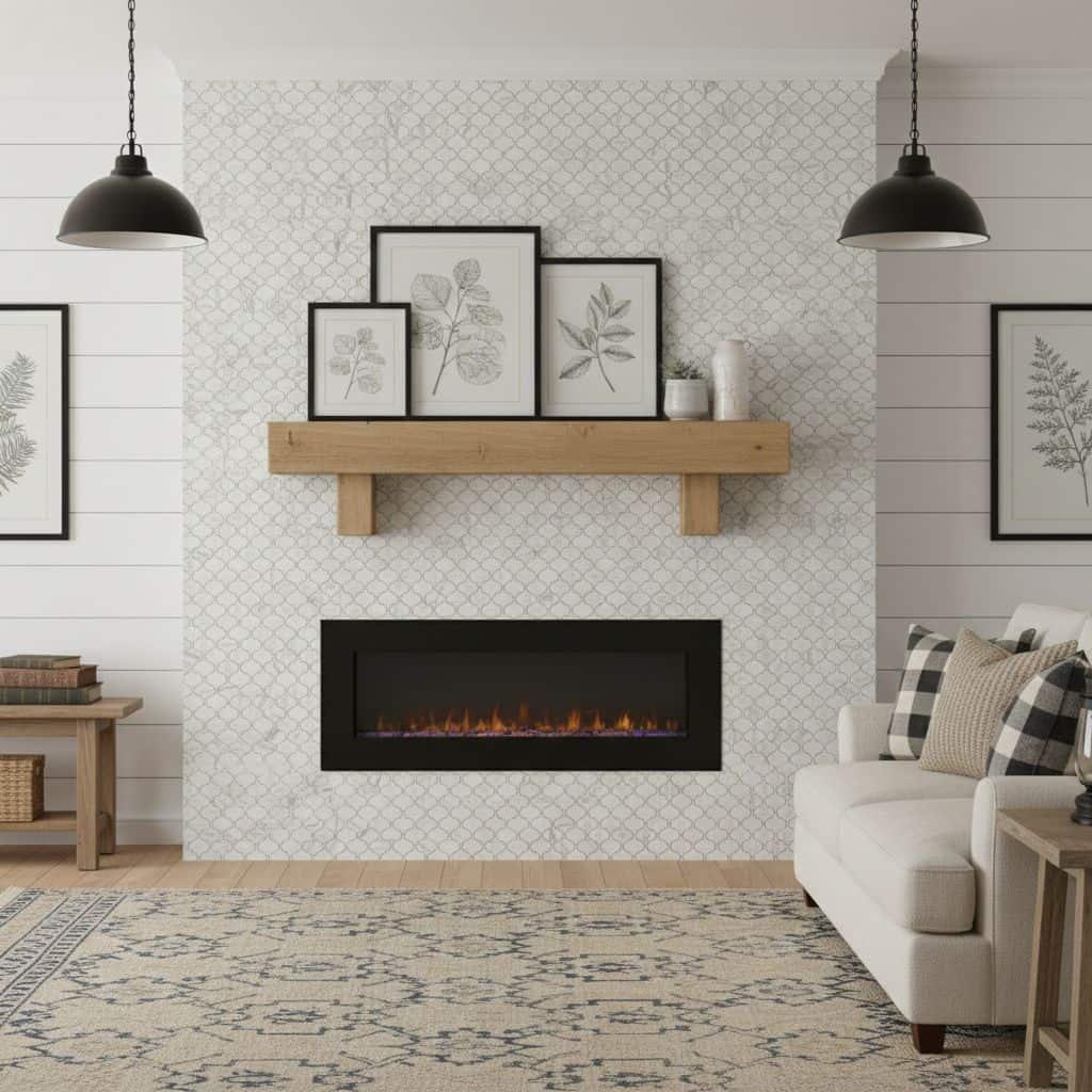 Bright, textured tile with a geometric pattern in white and gray, creating a contemporary and clean look.
