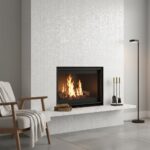 Elegant fireplace wall with mother of pearl shell tile accents.