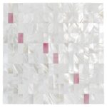 Mother of pearl shell tile with iridescent white and pink accents, perfect for elegant home decor and wall accents.