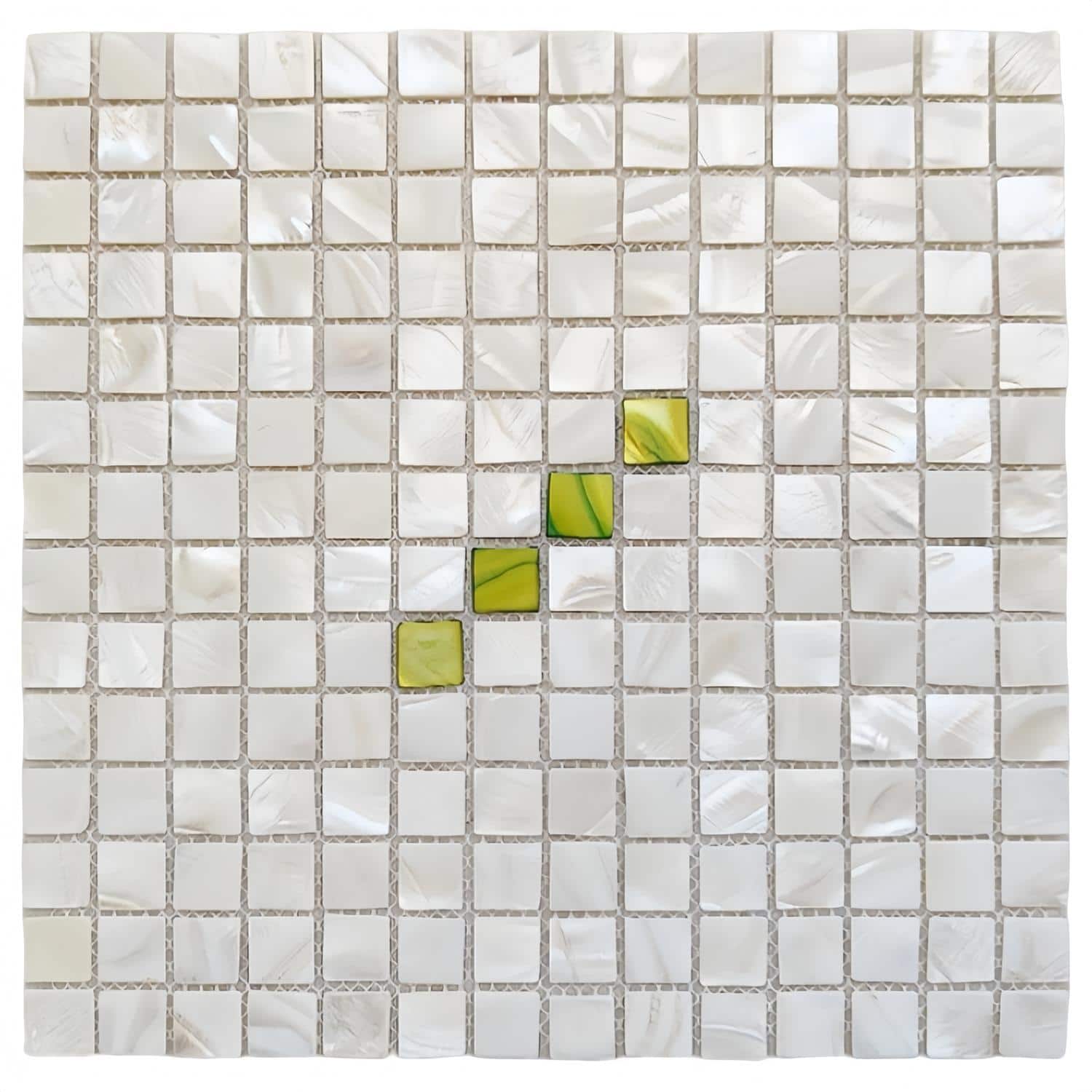 Beautiful mother of pearl shell tile with green accents. Perfect for adding elegance and shimmer to your home decor or backsp.