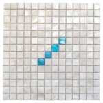 Shell tile with blue pearl accents for elegant decor.