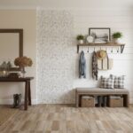 Light textured wall tile with a subtle, natural pattern in neutral tones.