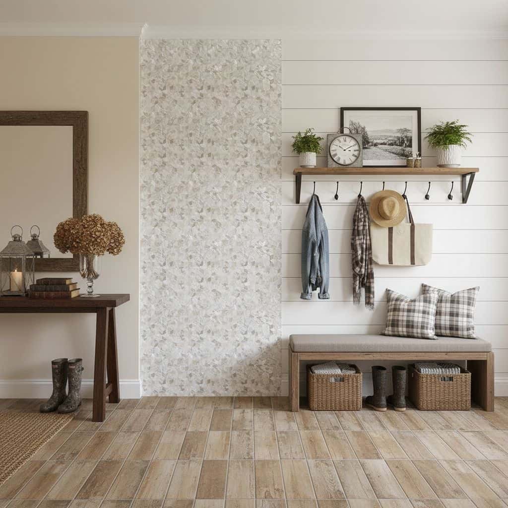 Light textured wall tile with a subtle, natural pattern in neutral tones.