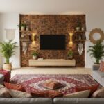 Warm brown brick wall with textured surface and rustic appearance.