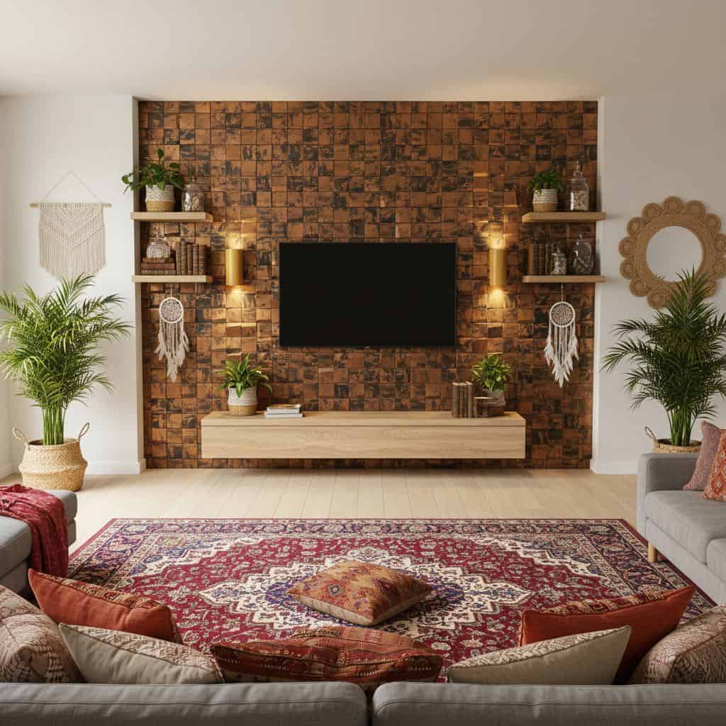 Warm brown brick wall with textured surface and rustic appearance.