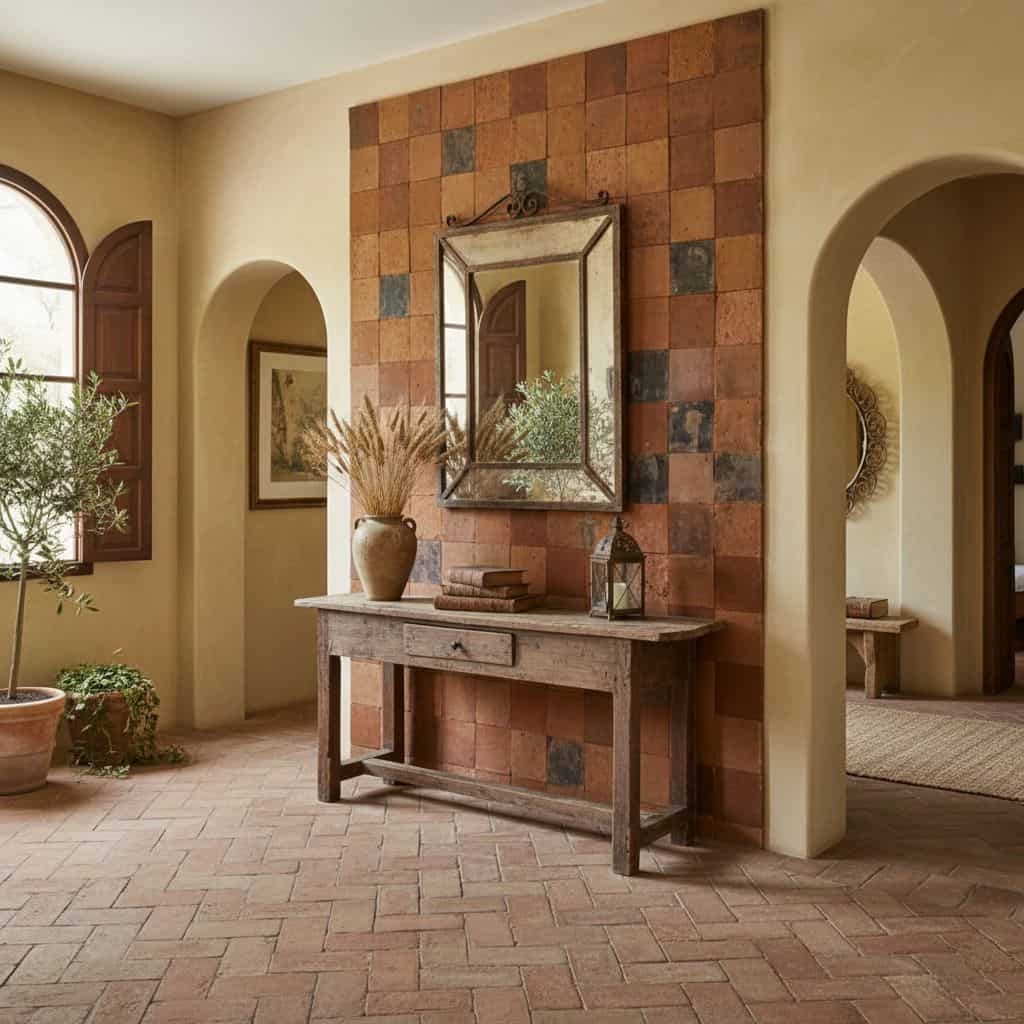 Describe tile color, texture, and.