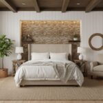 Bright white bedding with textured throw blanket, neutral tones, and natural materials create a cozy, modern bedroom ambiance.