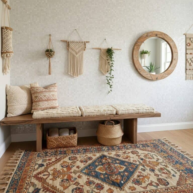Bohemian Mudroom Mother Pearl of Shell Tile Accent Wall